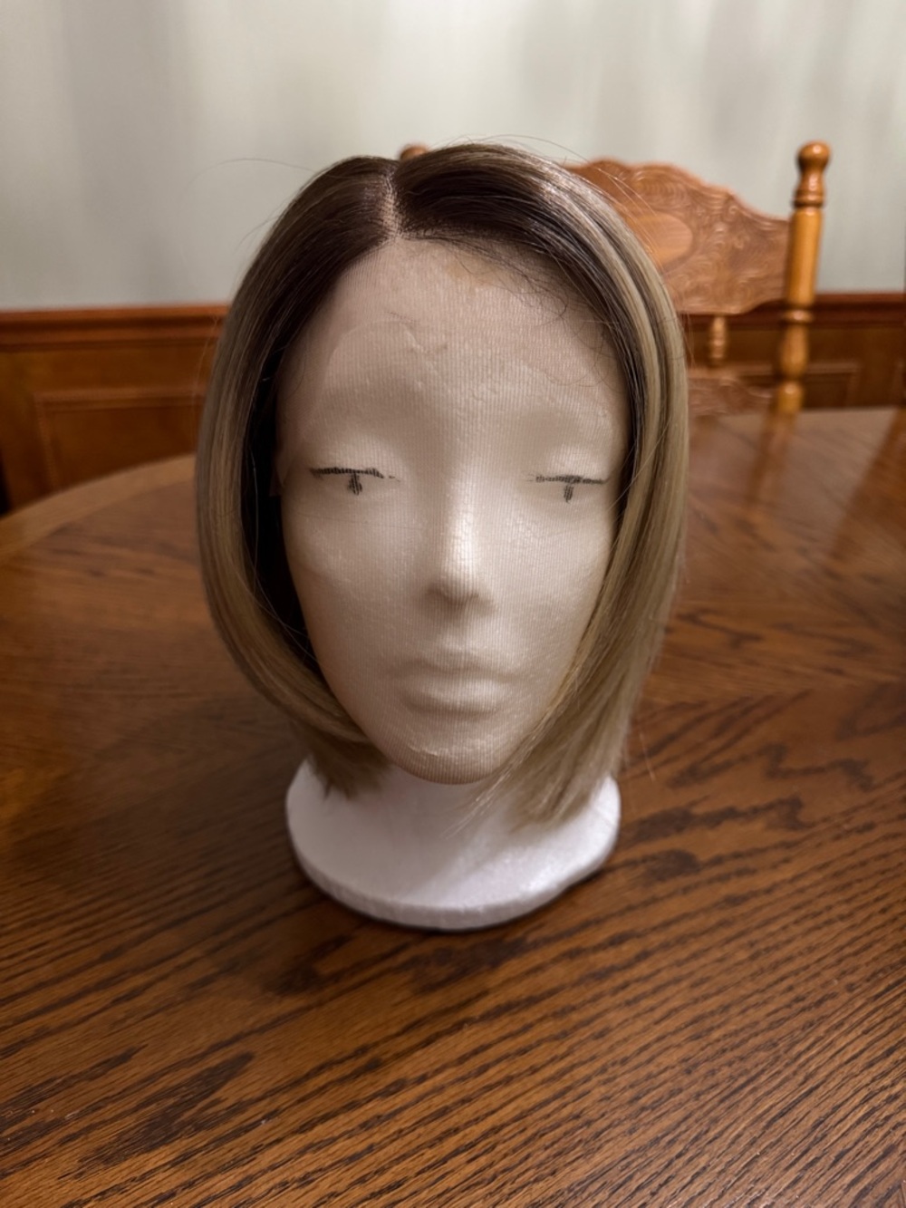 New Andria Lace Front Short Layered Bob Wig in Ash Blonde with Dark Roots